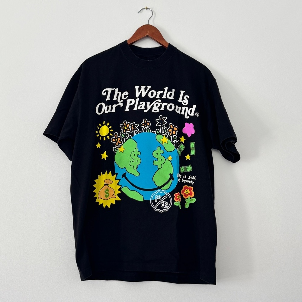 Fly Supply Streetwear Smiley Earth Graphic T-Shirt Black Men’s XL